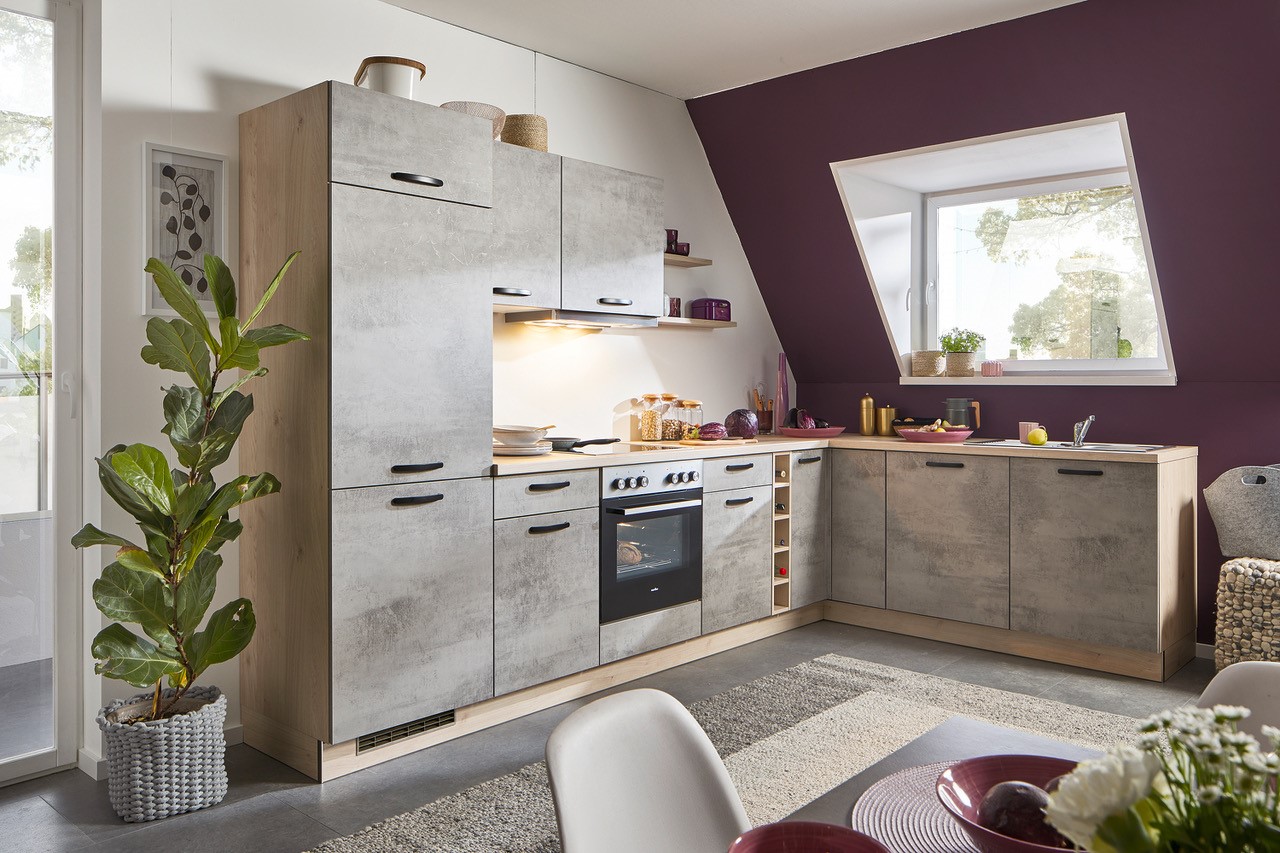 Küche mit Rondell, beton hell